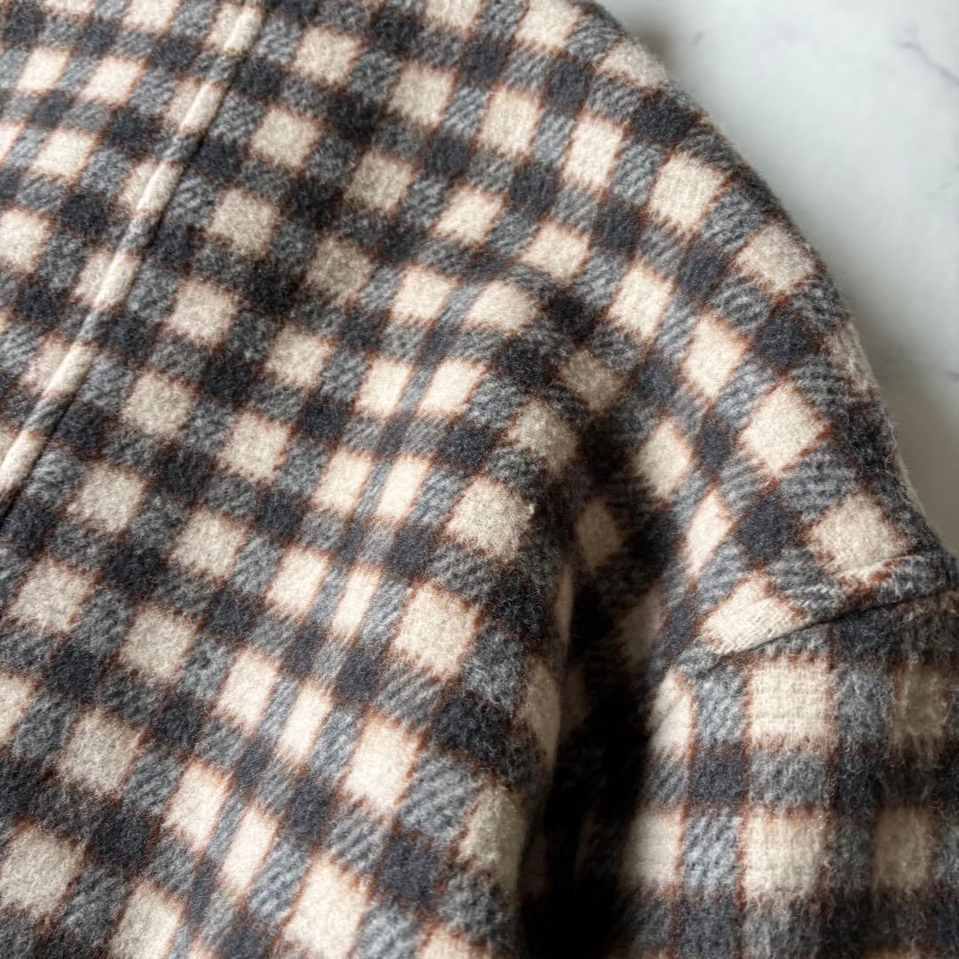 SLOBE IENA チェックスタンドコート　ロングコート　ウール◆6724