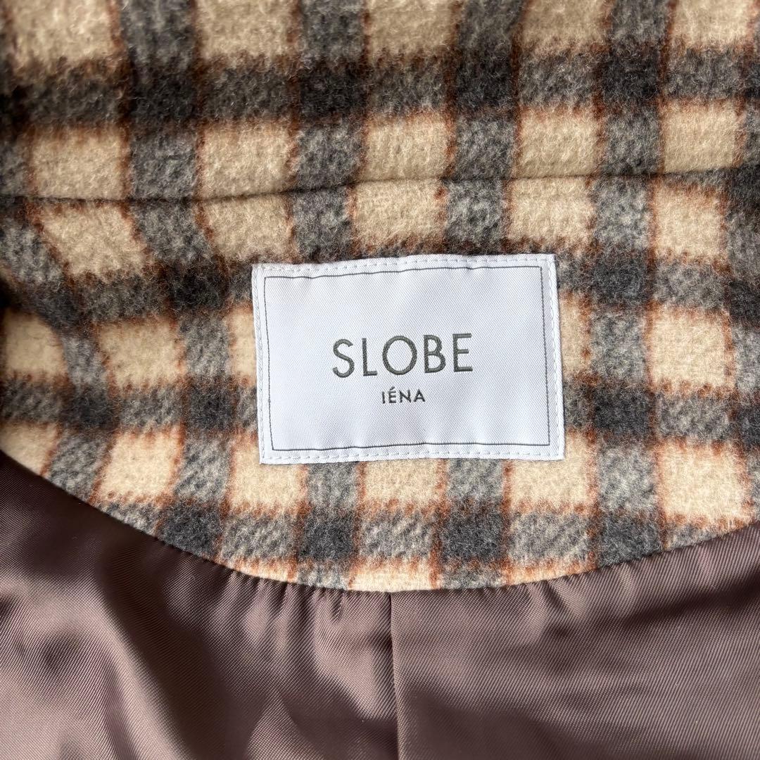 SLOBE IENA チェックスタンドコート　ロングコート　ウール◆6724