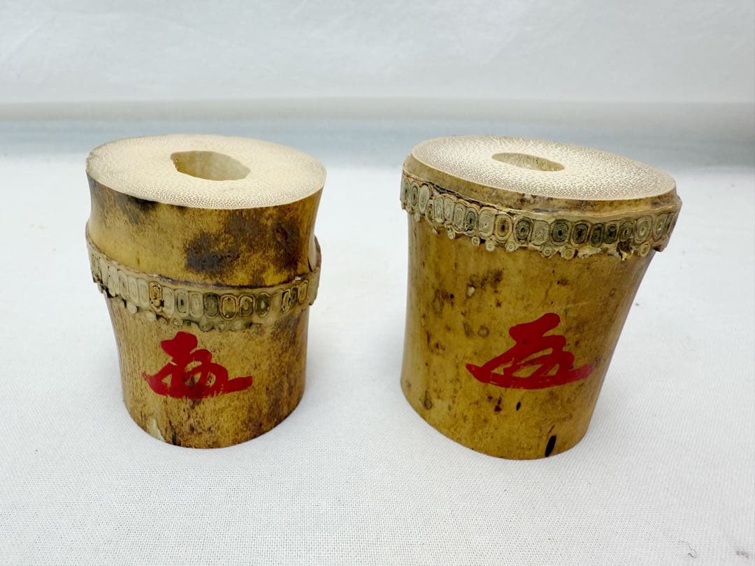 未使用 茶道具 竹器師 影林宗篤作 蓋置 竹蓋置一双 小林太玄付 共布 共箱