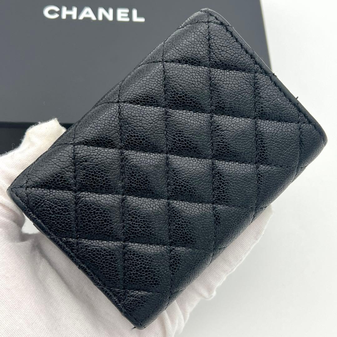 【極美品】シャネル ボーイシャネル 三つ折り財布 キャビアスキン ブラック 黒