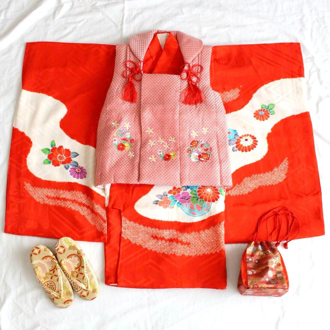 七五三 3歳 女の子 子供 正絹 着物 被布 セット