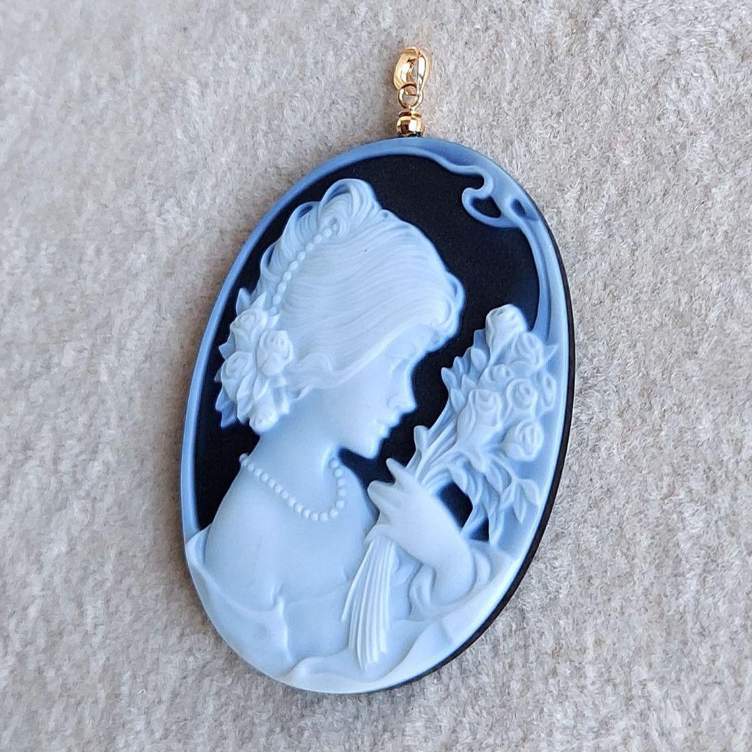 薔薇と女性　メノウ　カメオ