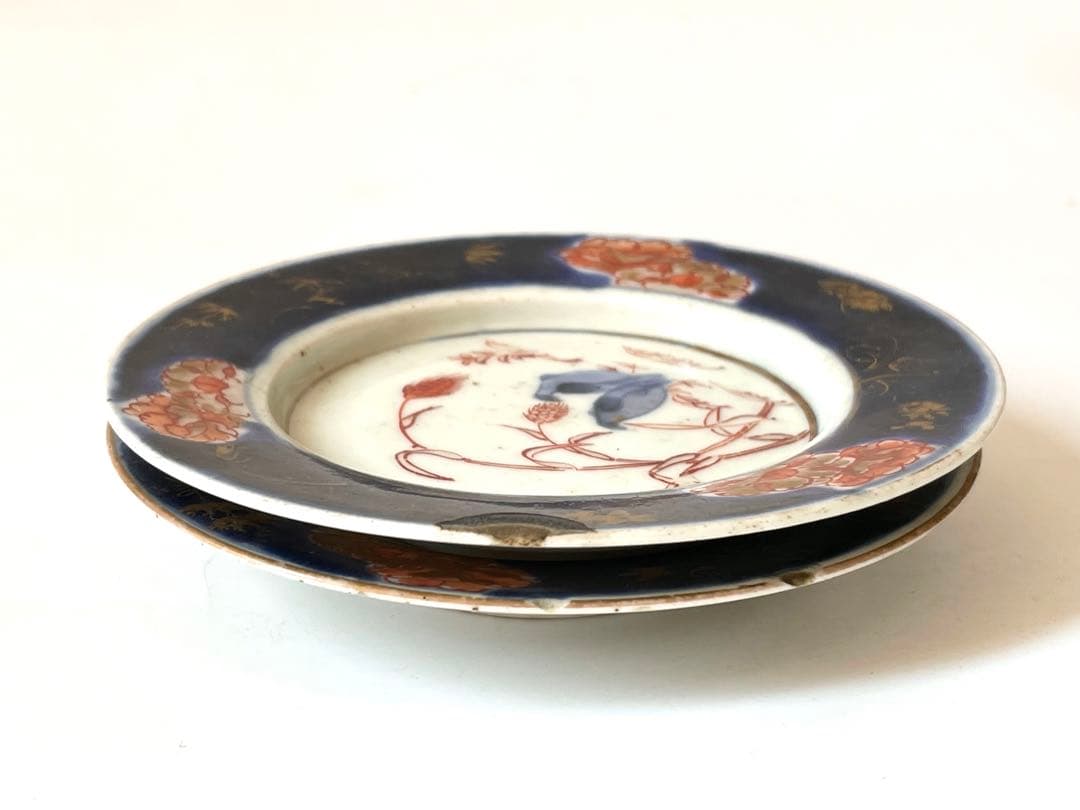 アンティーク　骨董　古伊万里　輸出手　金襴手　粟鶉図　小皿2枚