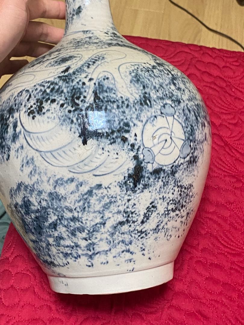 江戸時代　青白磁 ドラゴン模様 花瓶　骨董品