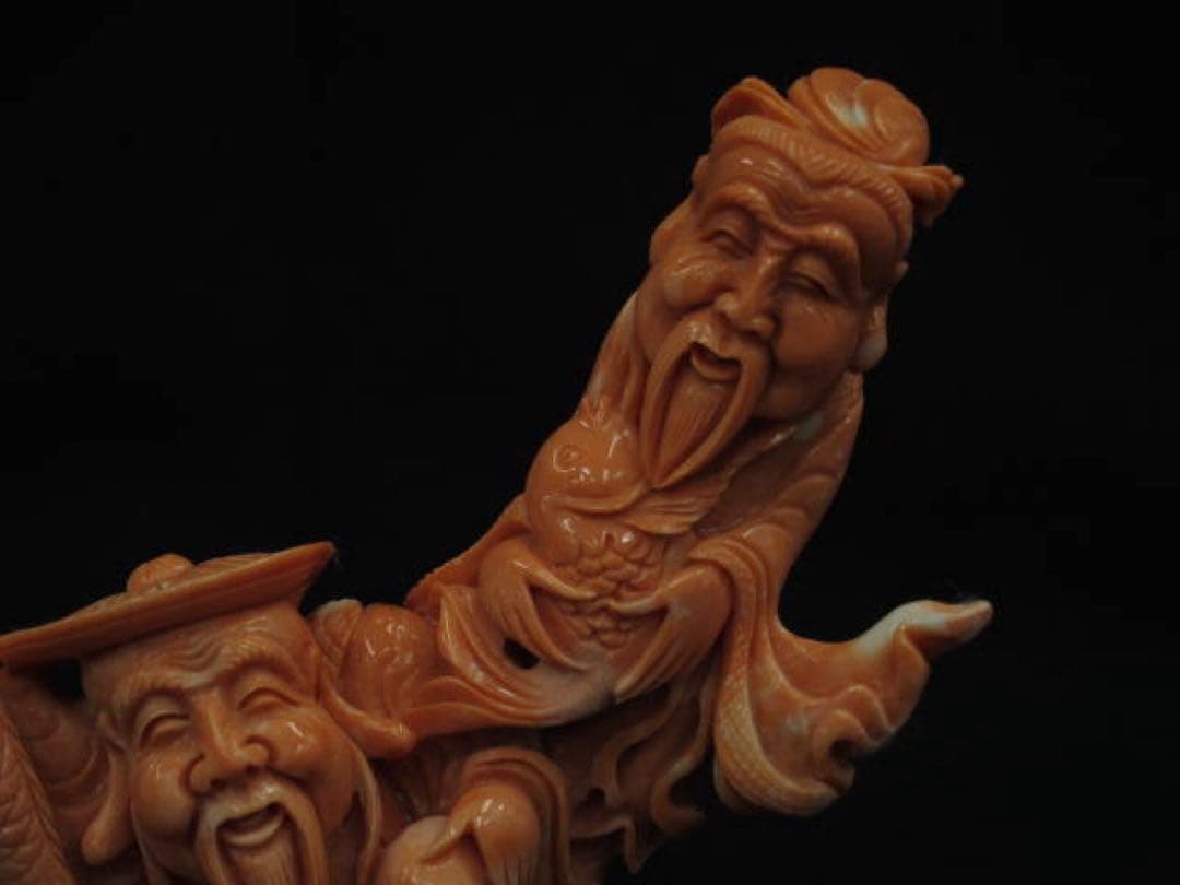 美術品　赤珊瑚　彫刻置物