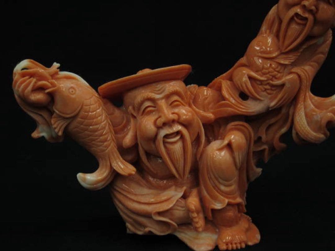 美術品　赤珊瑚　彫刻置物