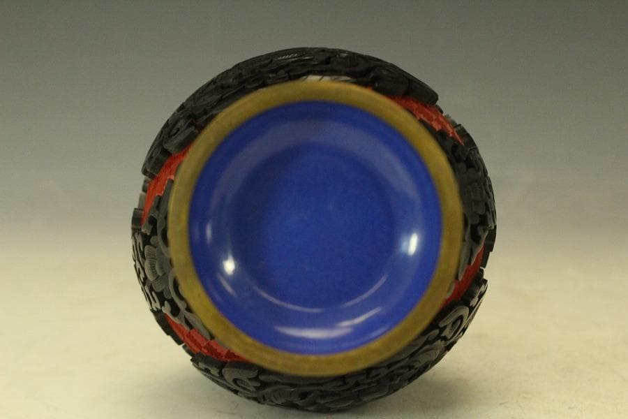 中国美術 堆朱堆黒 纏枝蓮花紋 瓶 高16.5cm(LC788)