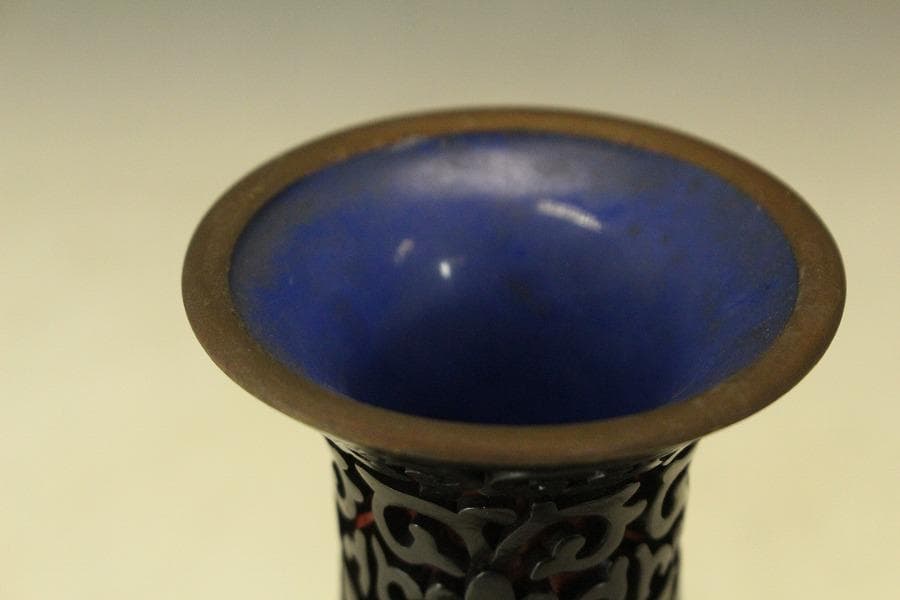 中国美術 堆朱堆黒 纏枝蓮花紋 瓶 高16.5cm(LC788)