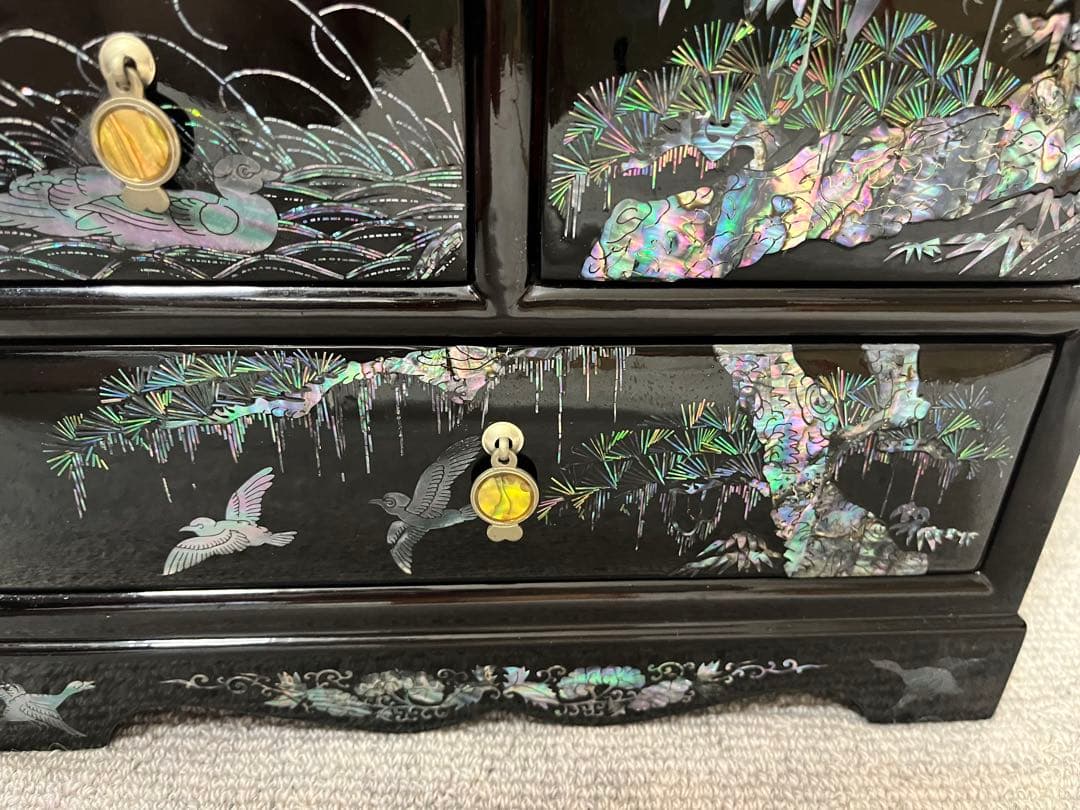 【韓国　螺鈿細工】伝統民芸品　ジュエリーボックス　青貝象嵌細工　アンティーク