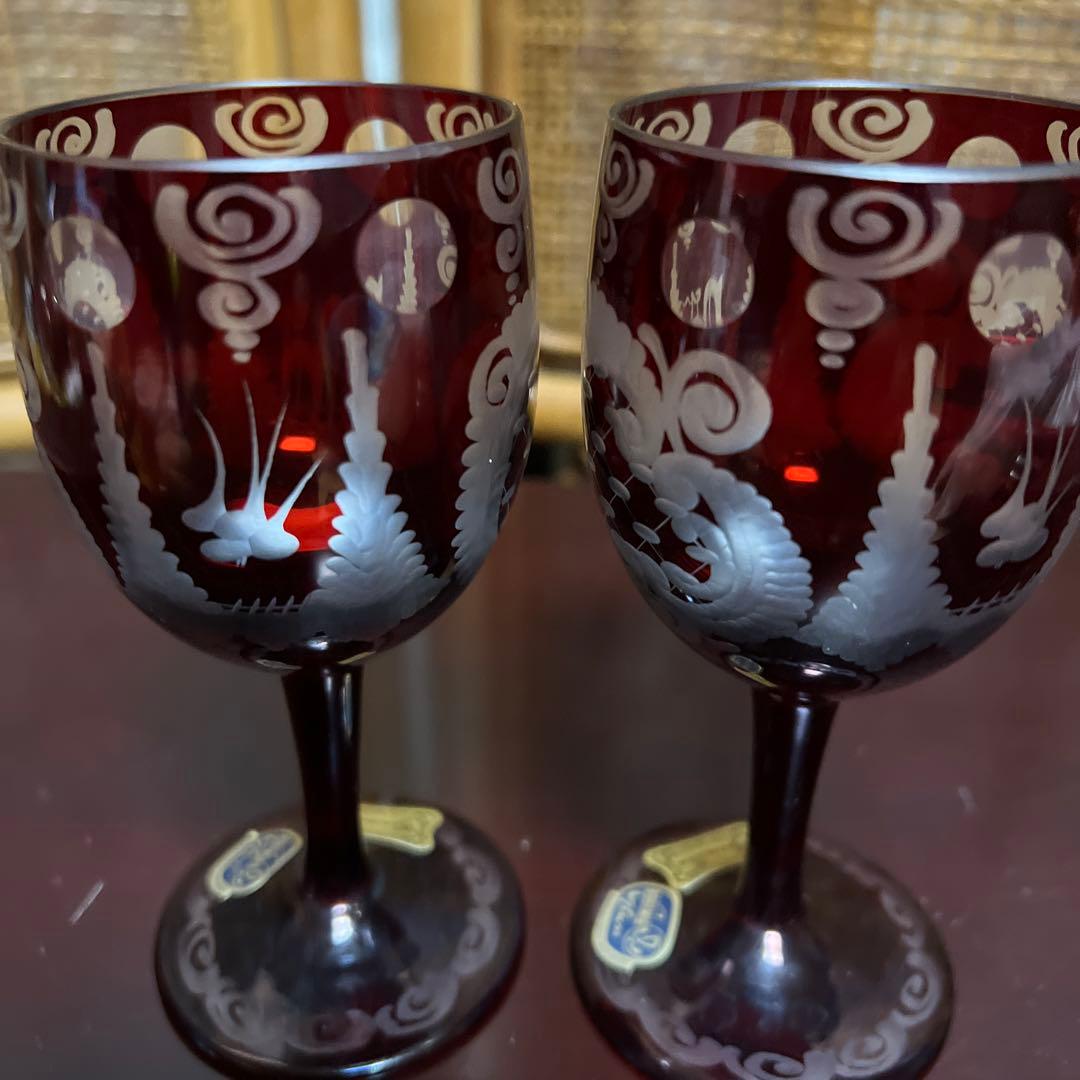 ボヘミアン　ワイングラス　赤