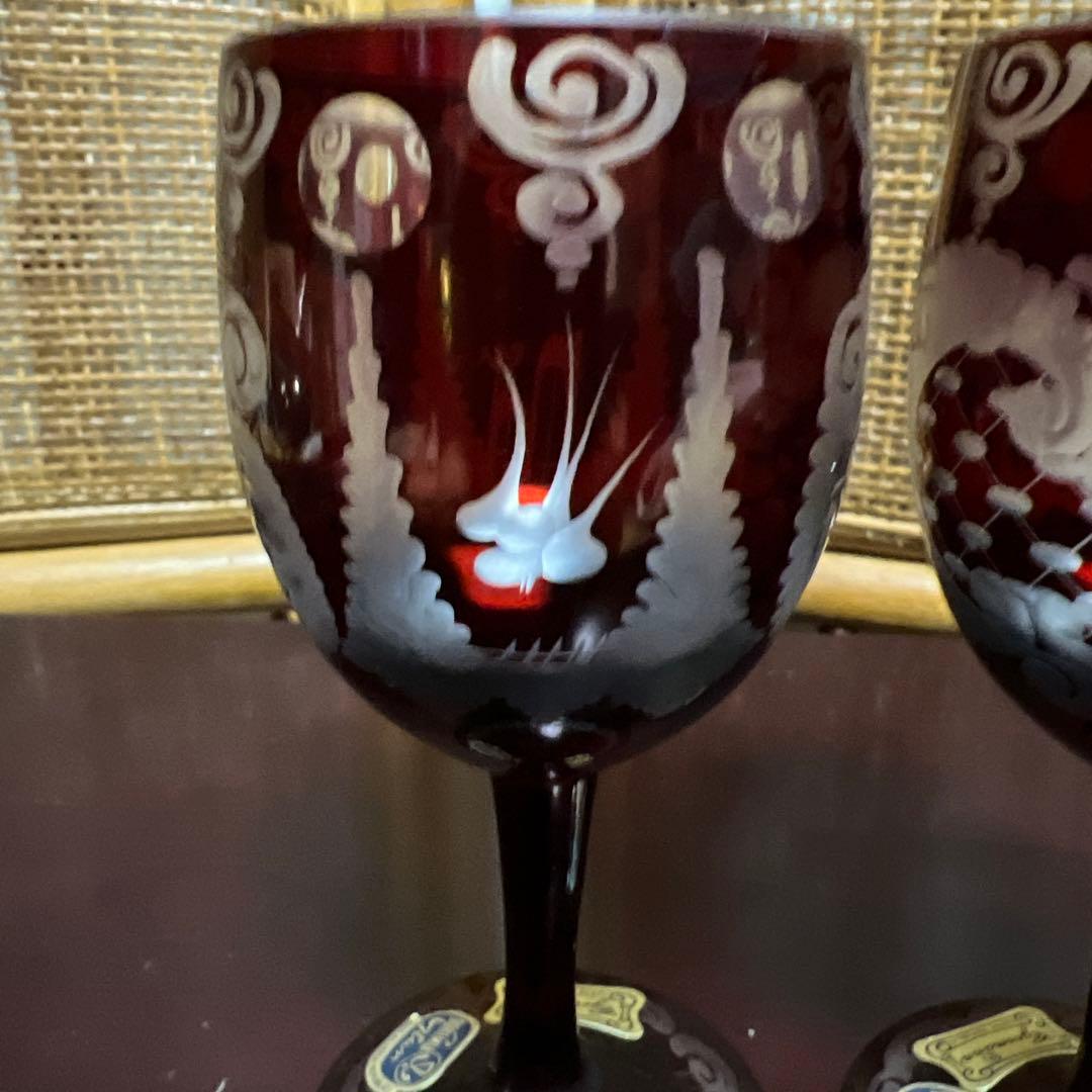ボヘミアン　ワイングラス　赤