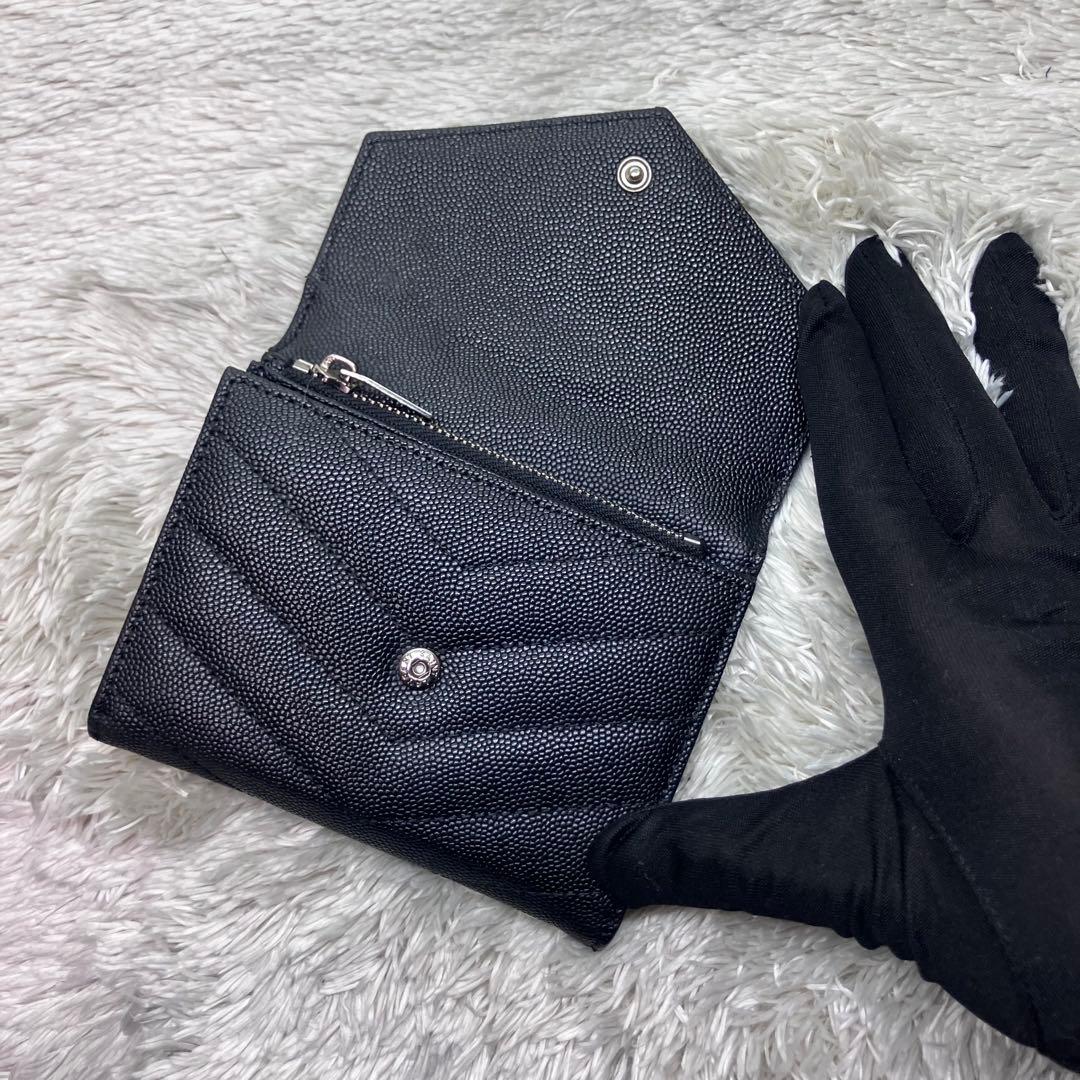 美品✨ サンローラン 三つ折り財布 カサンドラ キャビアスキンYSL レター型