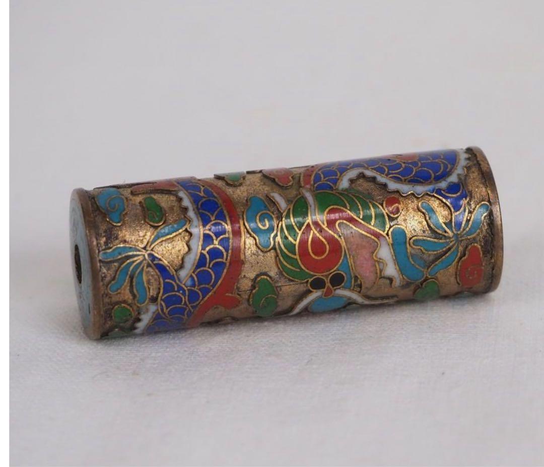 送料無料　送料無料　時代物　七宝龍文緒締玉　約4.1×1.5ｃｍ