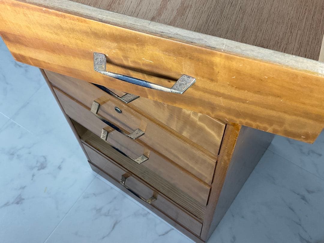 アンティーク　小引き出し 5段　ハンドル 金×黒　小箪笥　収納　古道具