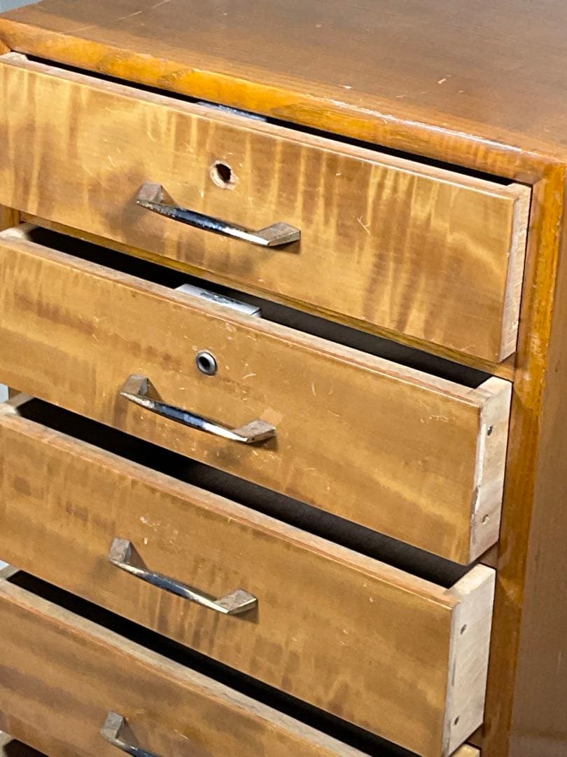 アンティーク　小引き出し 5段　ハンドル 金×黒　小箪笥　収納　古道具