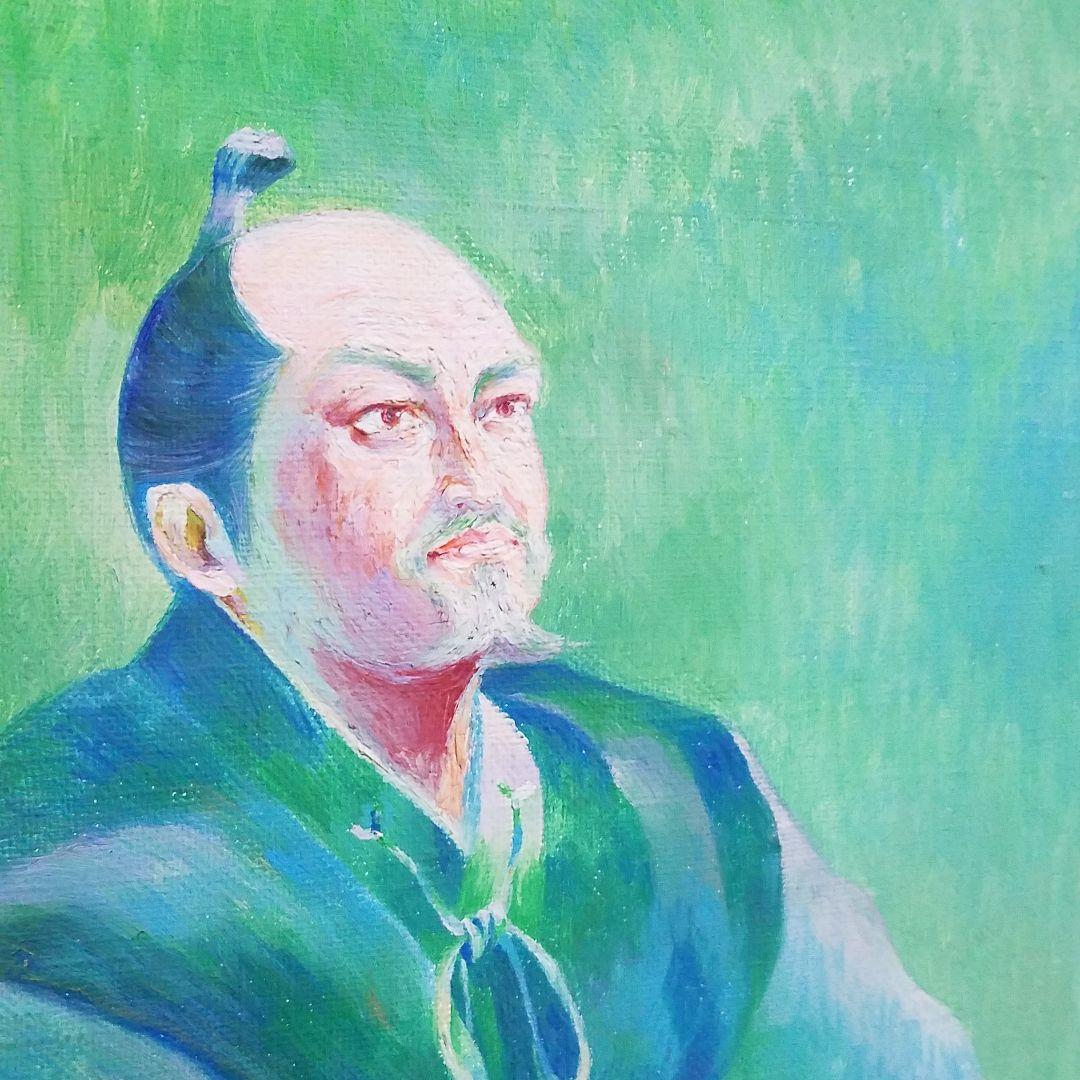 1点物！油絵50号『御来光差す徳川家康と側近』歴史物　額入り