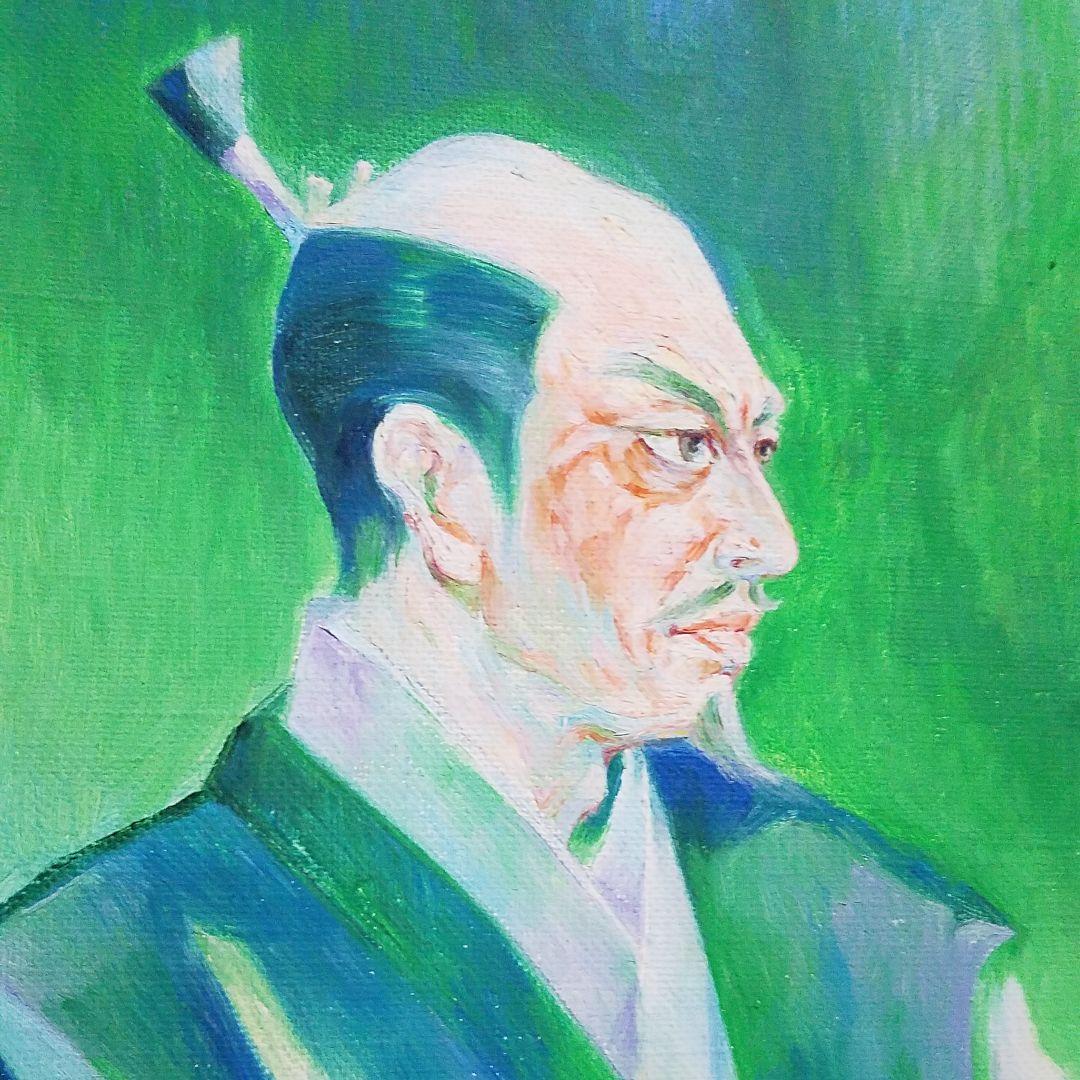 1点物！油絵50号『御来光差す徳川家康と側近』歴史物　額入り