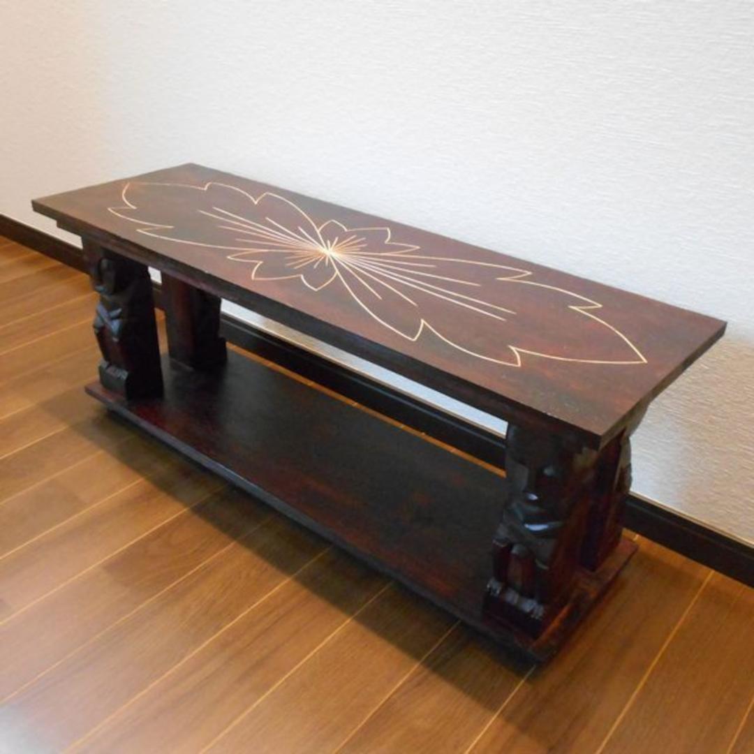 ★アジアン家具 バリ家具 花柄模様 ロータイプ TVボーTV台 テレビ台