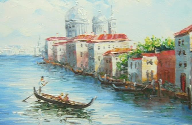 絵画 油絵 作者不詳 肉筆油絵 風景画 水辺の街 ベニス