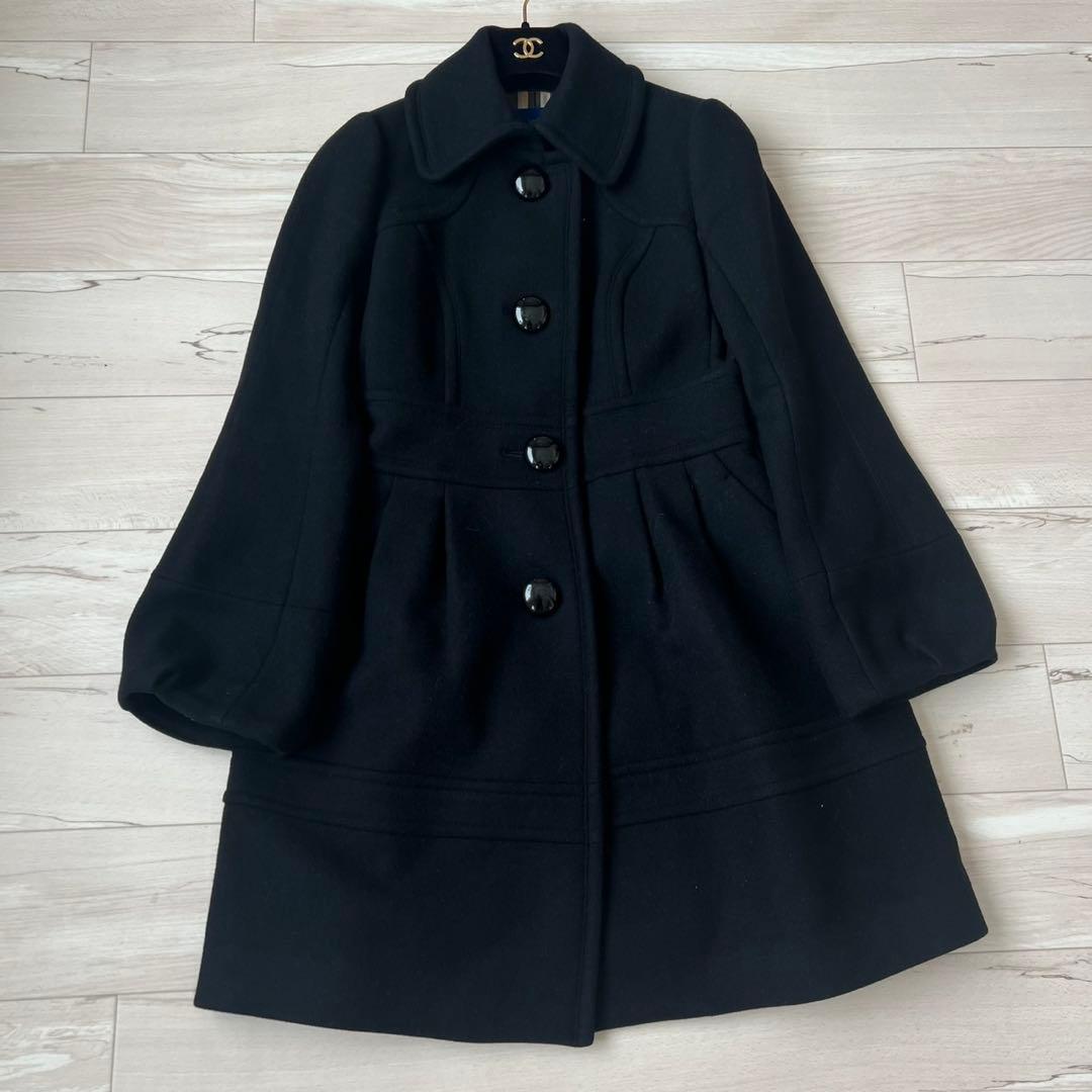 バーバリーブルーレーベル　ウールコート　チェック　Aライン　フレアスリーブ