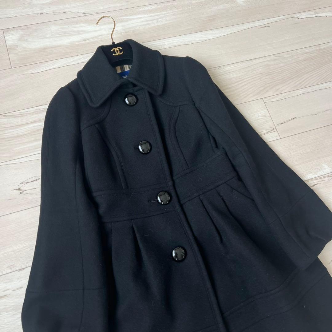 バーバリーブルーレーベル　ウールコート　チェック　Aライン　フレアスリーブ