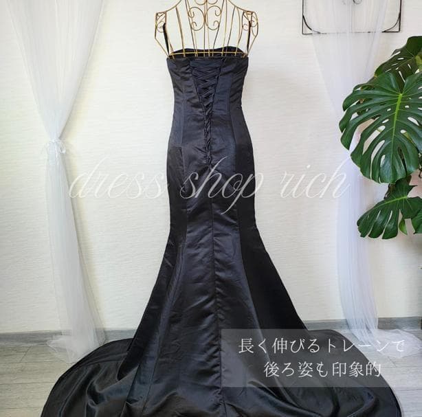 ブラックドレス　L サテン　オフショルダー　マーメイド