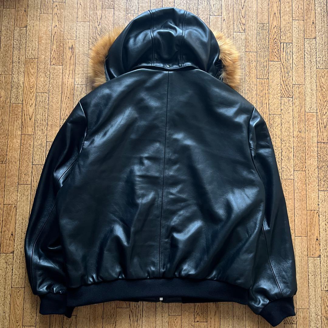 Supreme Schott フーディーレザーボンバージャケット 黒 L