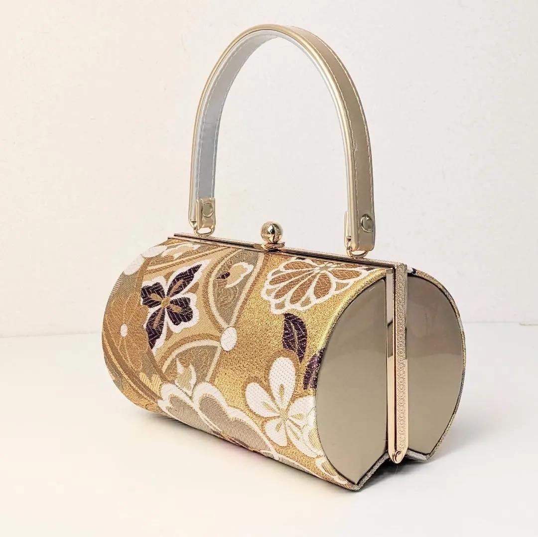 草履バッグセット 振袖用 帯地 金 ゴールド 古典 フリーサイズ w49-4