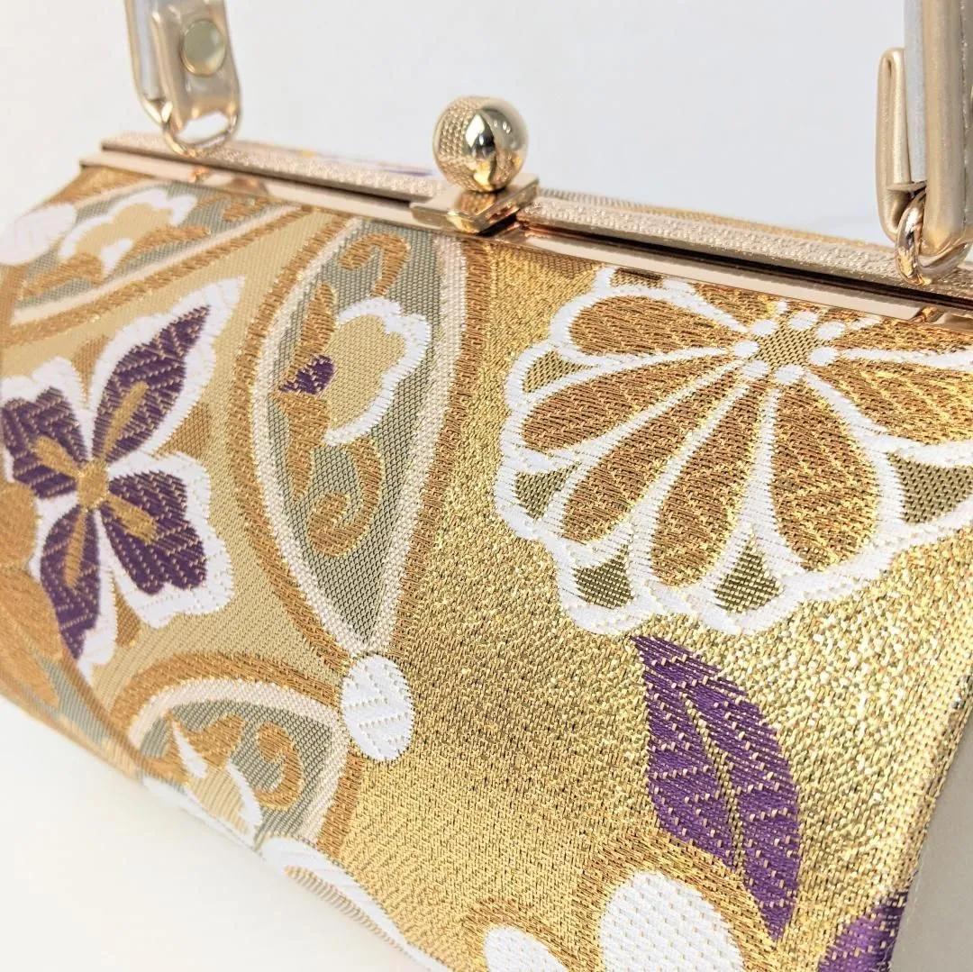 草履バッグセット 振袖用 帯地 金 ゴールド 古典 フリーサイズ w49-4