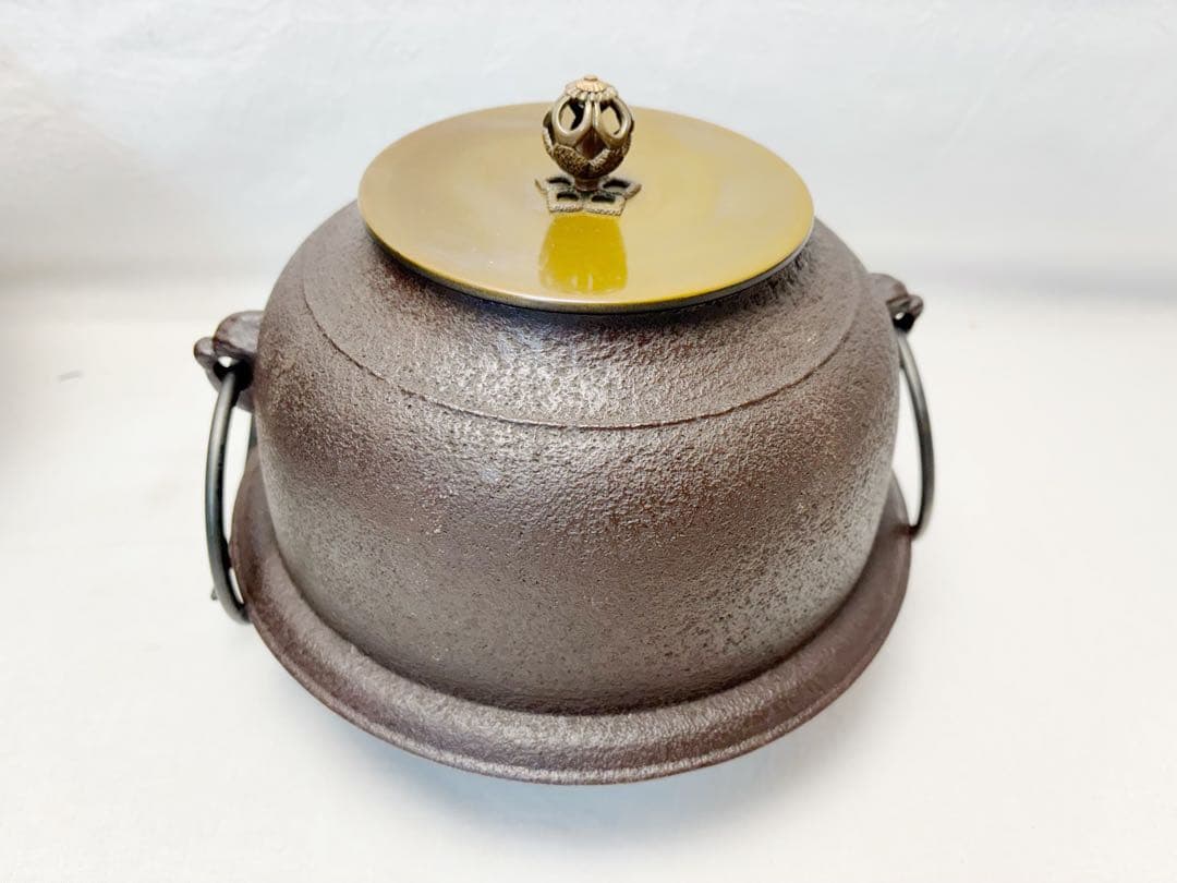 ほぼ未使用 茶道具 佐藤清光作 唐銅朝鮮風炉 真形釜添 釜印 敷板 風炉灰4個