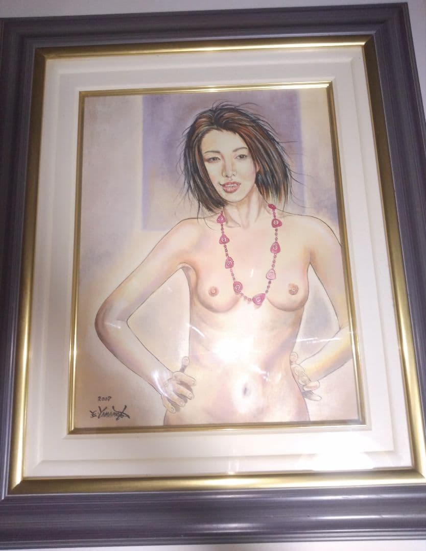 裸婦、美人画絵画6Fしなりk、山本英二、真作、肉筆、高級額縁、高塚省吾、森本草介