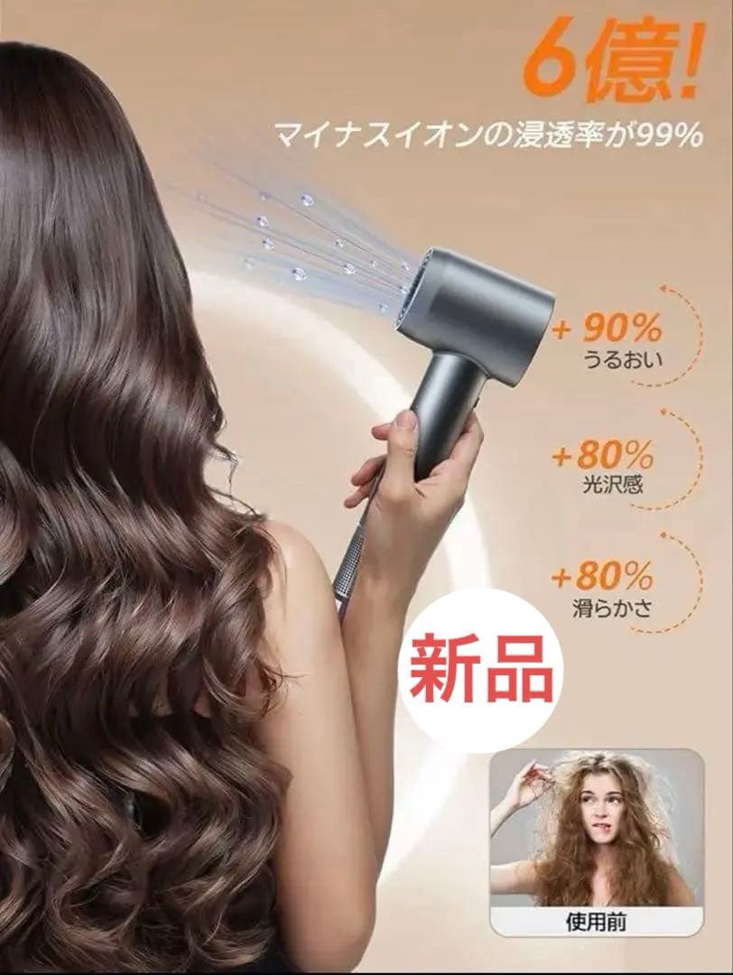 ★❣️大特価❣️ヘアドライヤー 大風量 グレー 速乾 静音 LEDライトリング