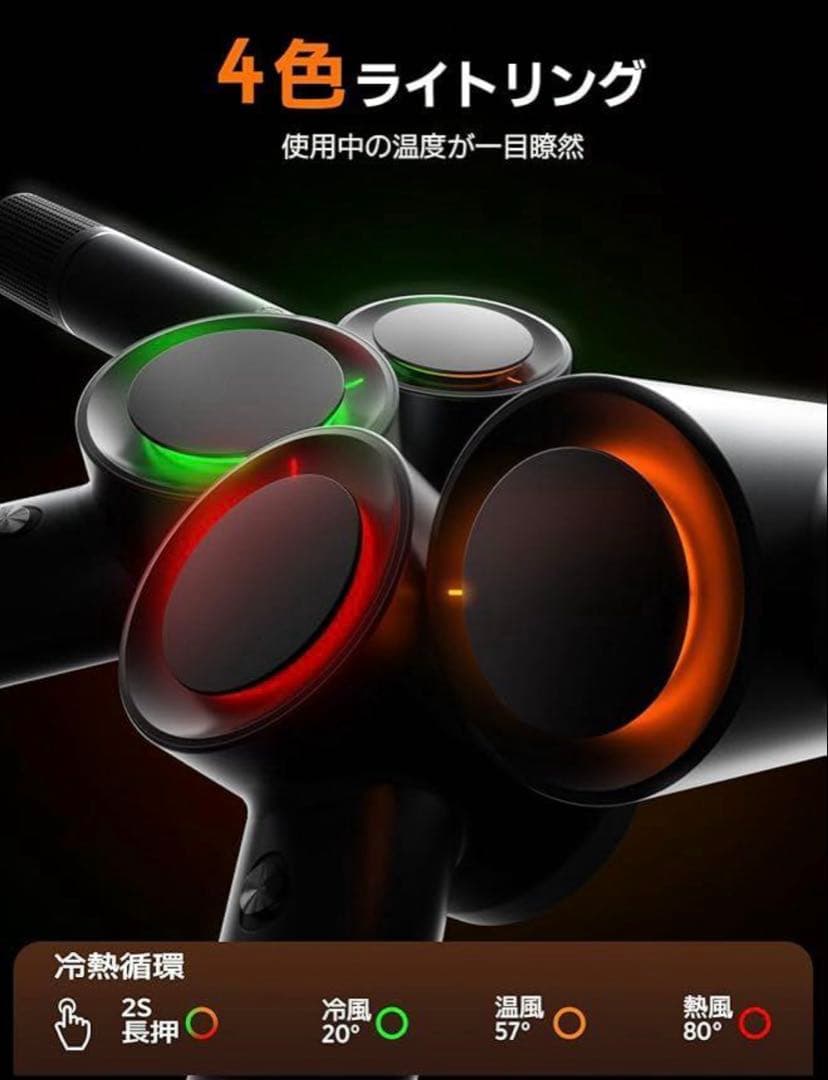 ★❣️大特価❣️ヘアドライヤー 大風量 グレー 速乾 静音 LEDライトリング