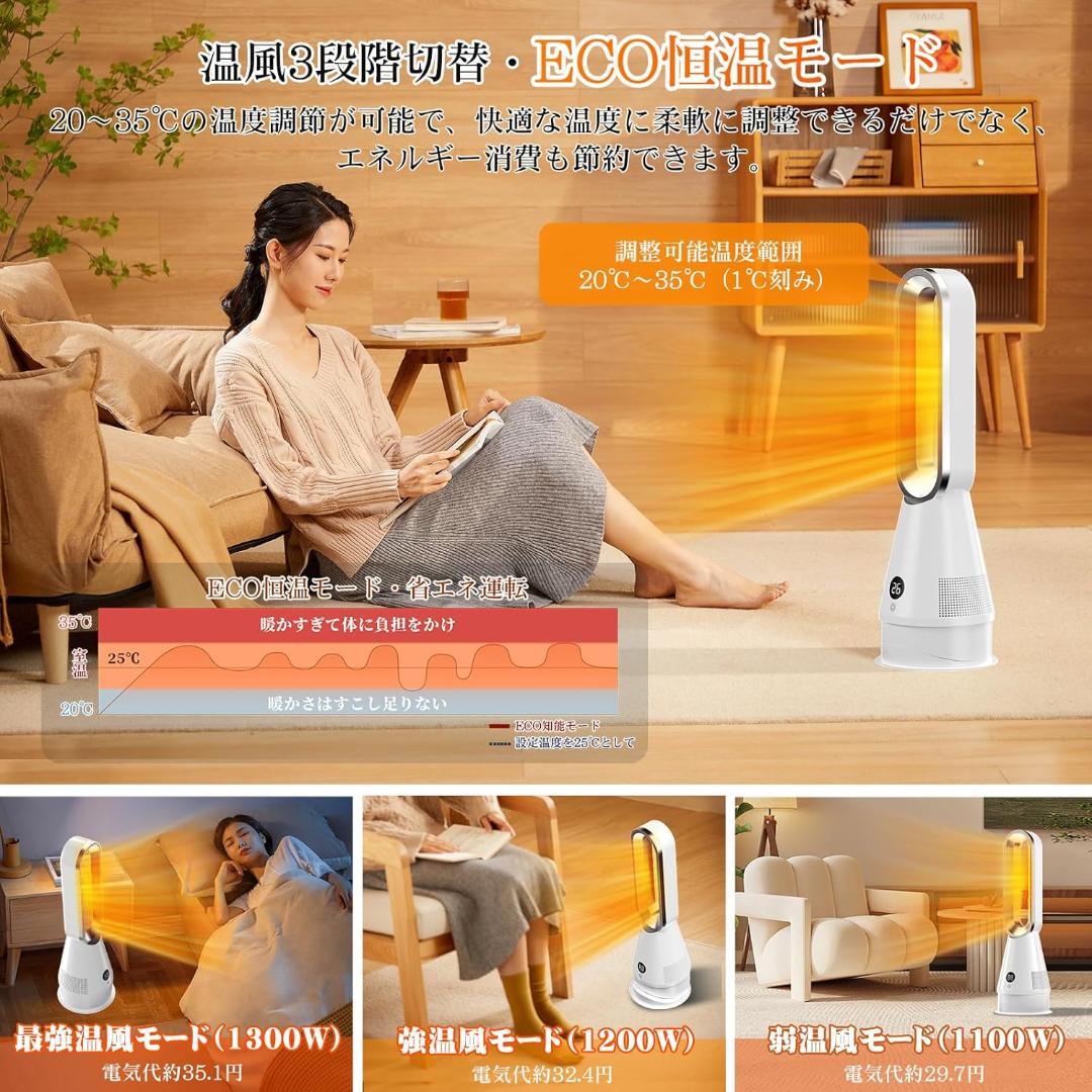 新品・未使用★セラミックヒーター 冷暖兼用・1台6役・羽根なし扇風機・ヒーター