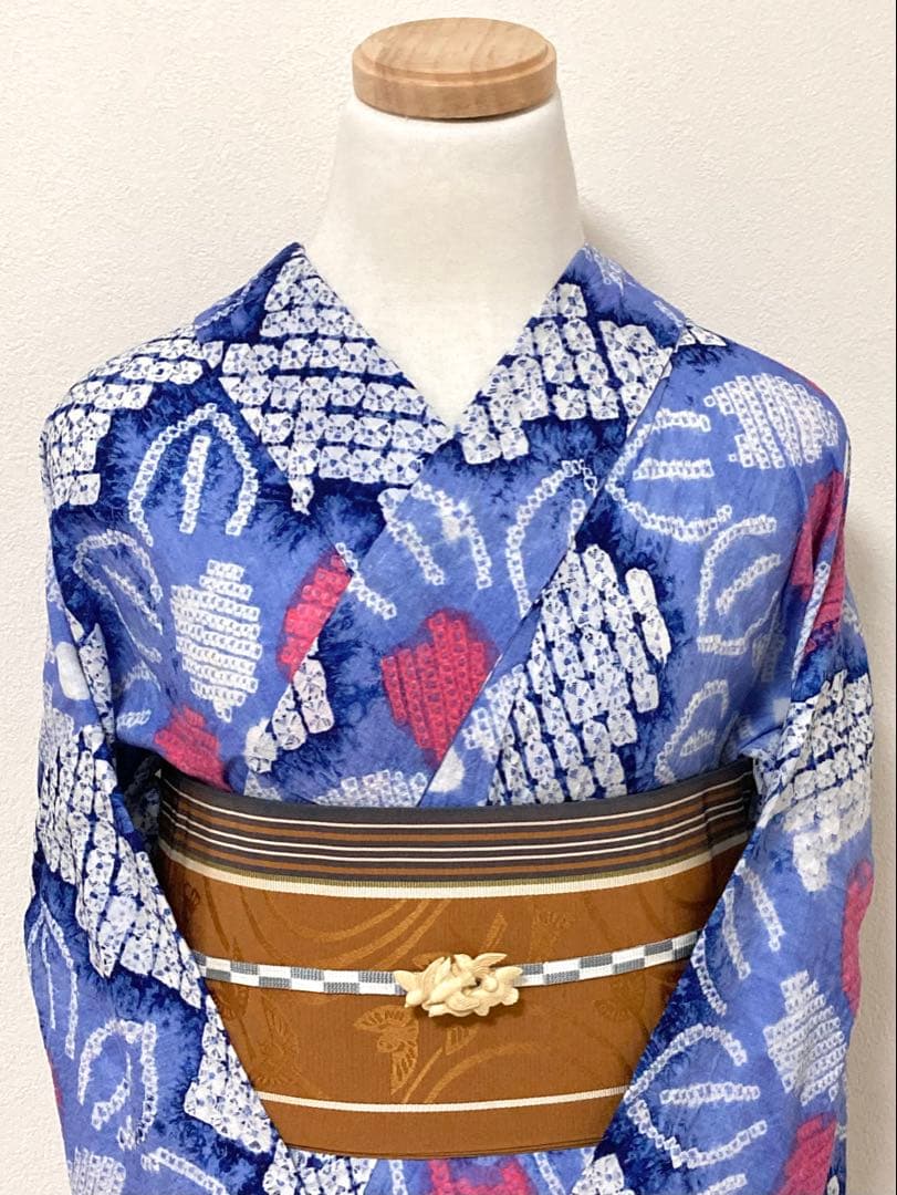 お盆セール！　浴衣　有松鳴海絞り　葉と花　裄67.5cm