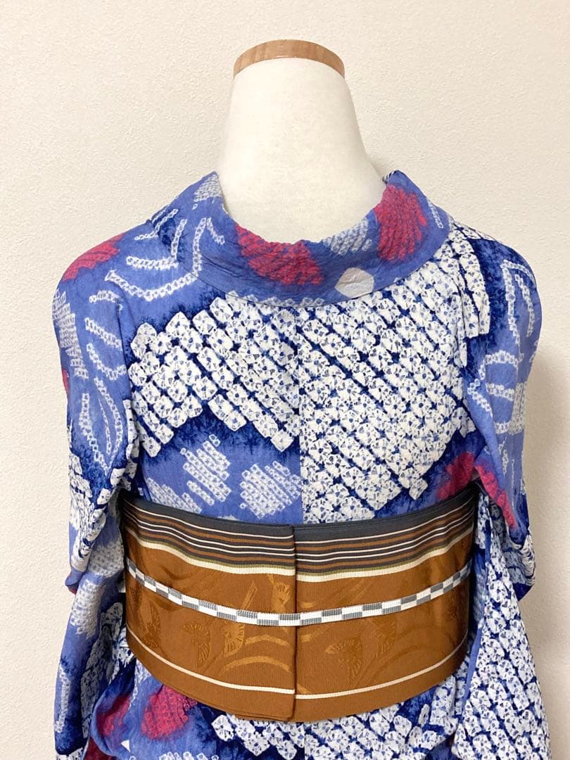 お盆セール！　浴衣　有松鳴海絞り　葉と花　裄67.5cm