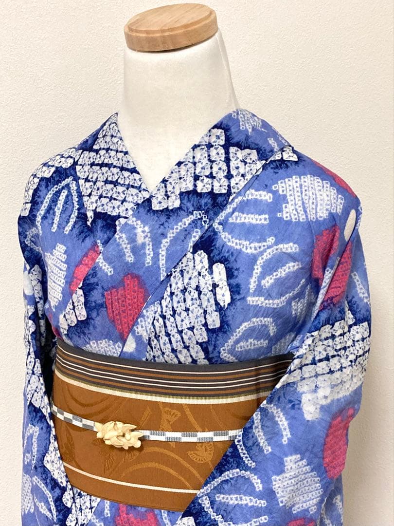 お盆セール！　浴衣　有松鳴海絞り　葉と花　裄67.5cm