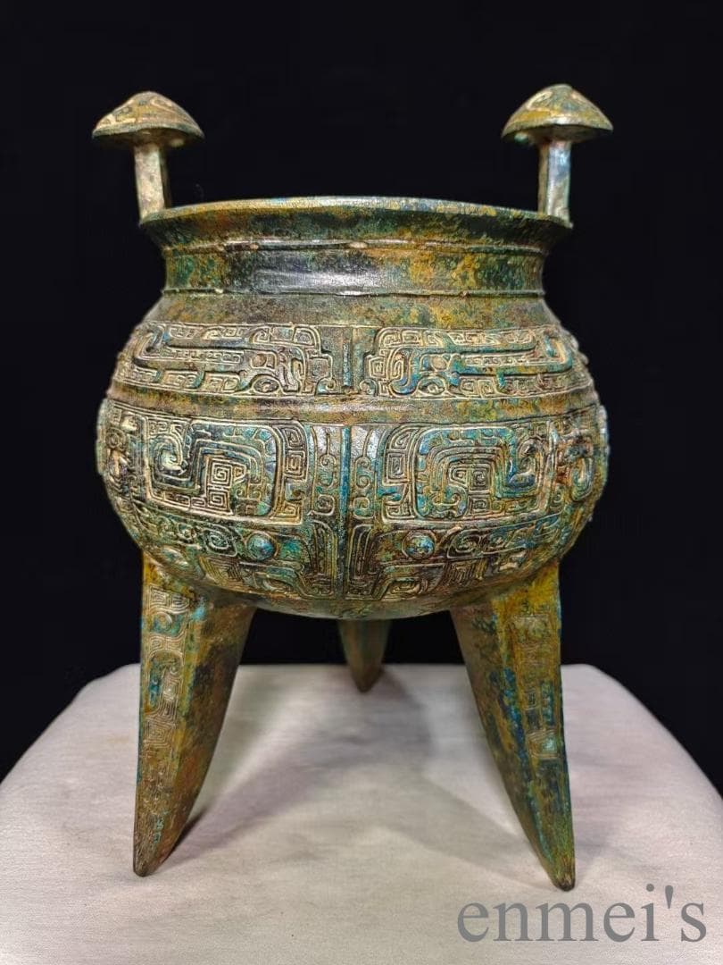 中国古美術 青銅器 禮器 盛酒器 斝 饕餮文 唐物 彫刻 骨董 供物器 時代美術