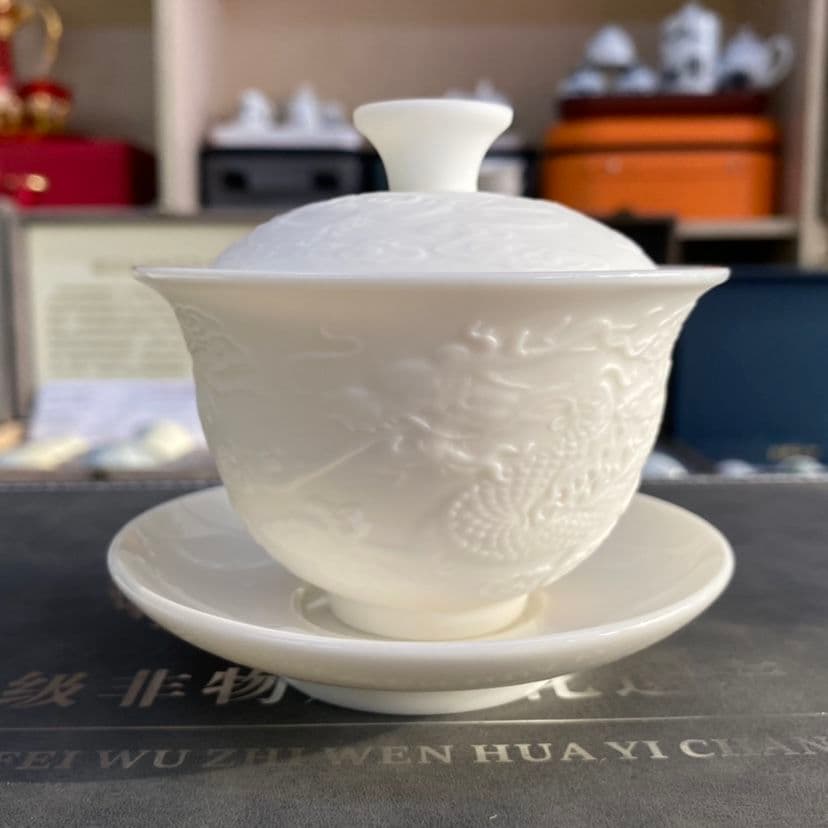 中国茶器 浮彫り龍紋功夫茶器セット 新品未使用