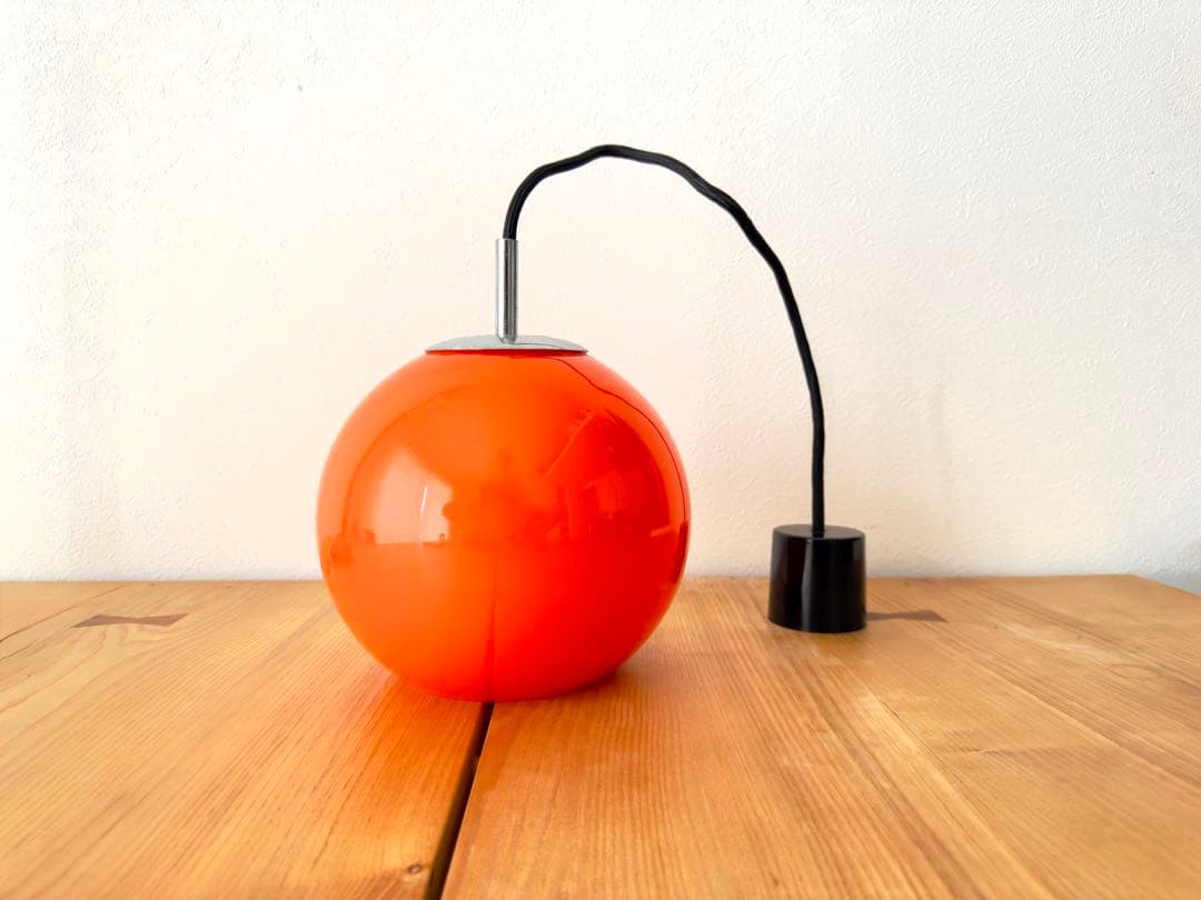 オレンジ アンバー ガラス シェード ペンダントライト 昭和 レトロ 2個セット