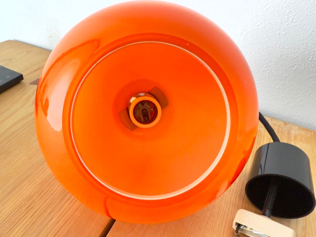 オレンジ アンバー ガラス シェード ペンダントライト 昭和 レトロ 2個セット