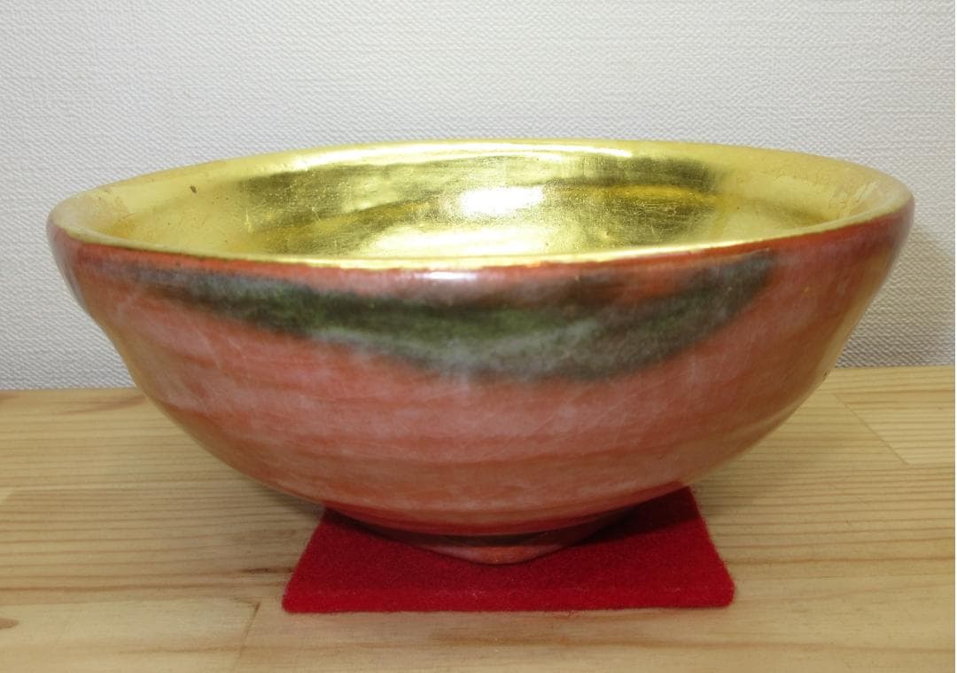 送料込【逢絢亭】茶道具 嶋台茶碗 京焼 赤楽 金銀一双 一楽作 共箱入り