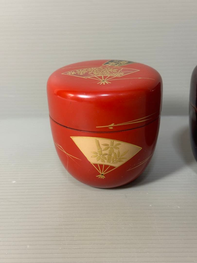 2384 茶道具　中棗 なつめ 2客　扇面 金彩