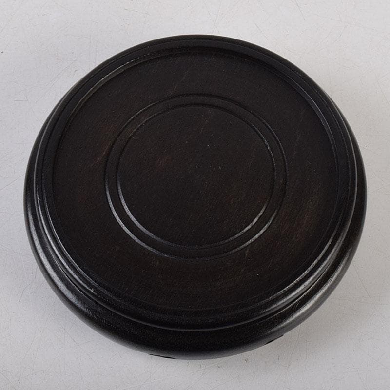 七宝焼　紫地梅文　花瓶　唐木台付　共箱　V　R9100