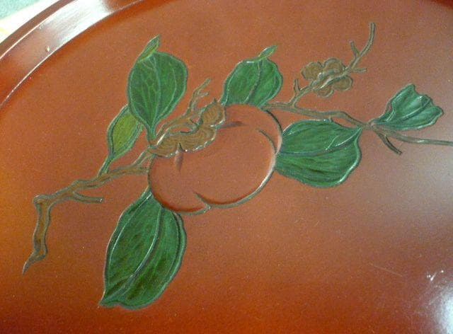 朱塗 彫刻 絵変り 丸盆 5枚 [B31315]