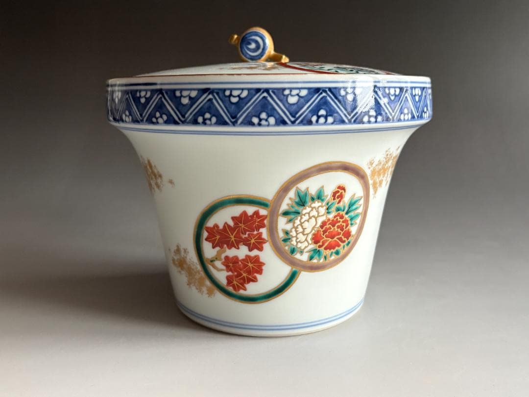 色絵丸紋　末広水指　平安秀峰　茶道具