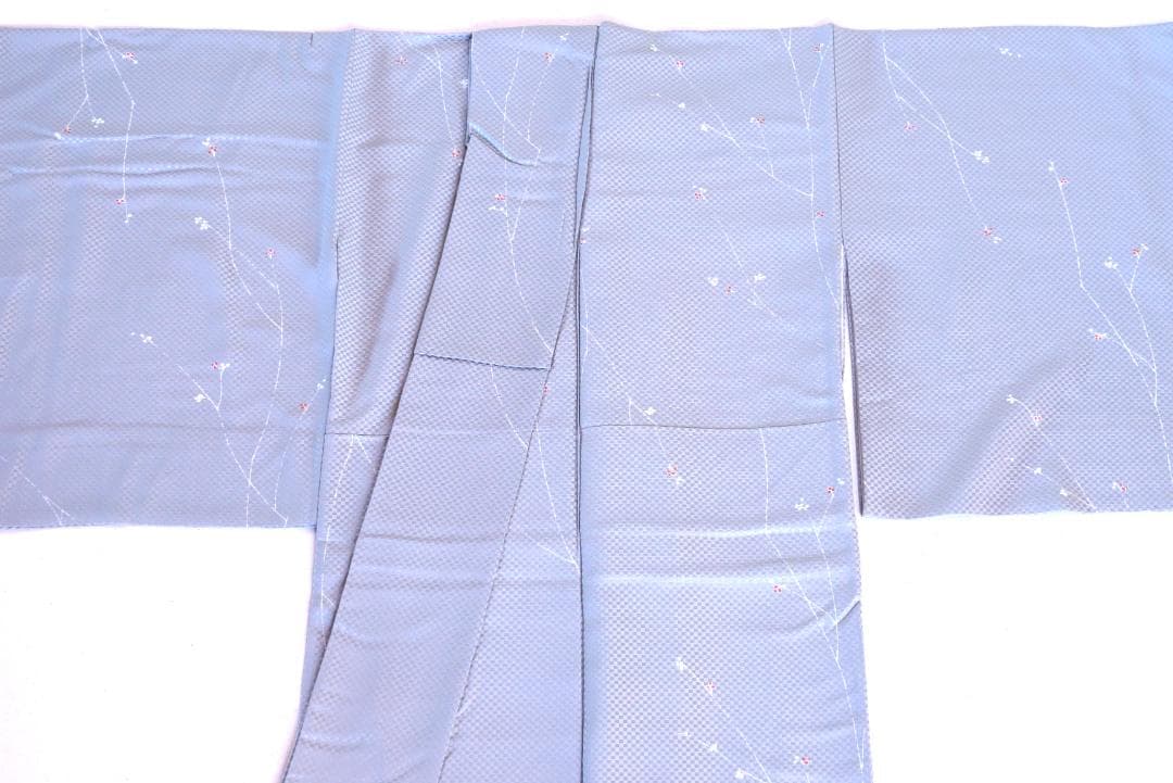 アイスブルーのすっきりとしたお召　市川純一郎　正絹