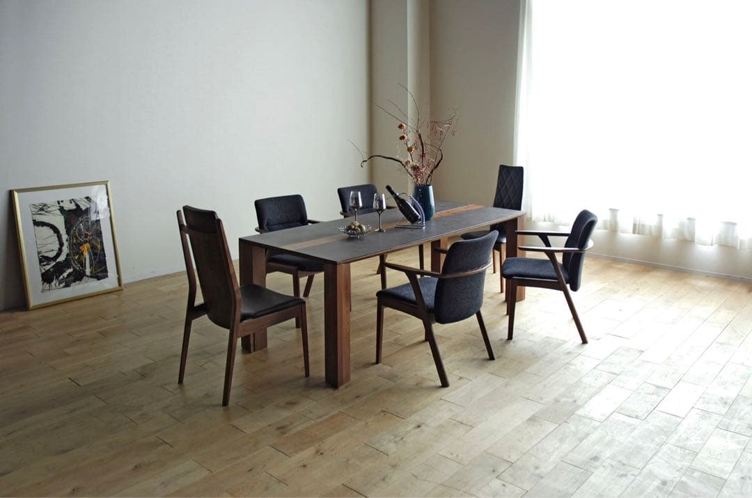 【Yu】高級セラミックテーブル モダン ウォールナット１６５㎝