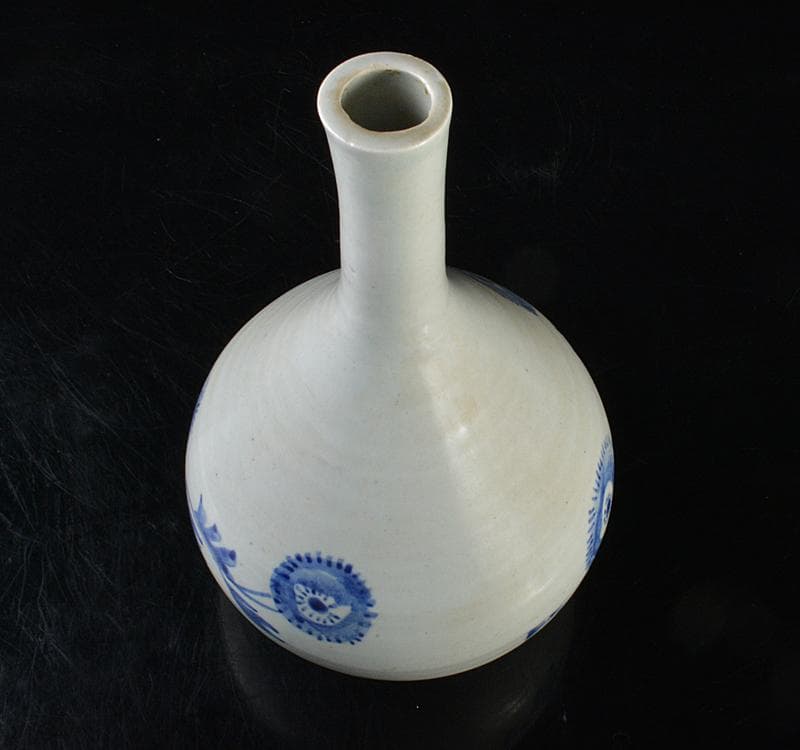 朝鮮美術　李朝　高麗白磁　染付　花文　鶴首瓶　V　R4764C