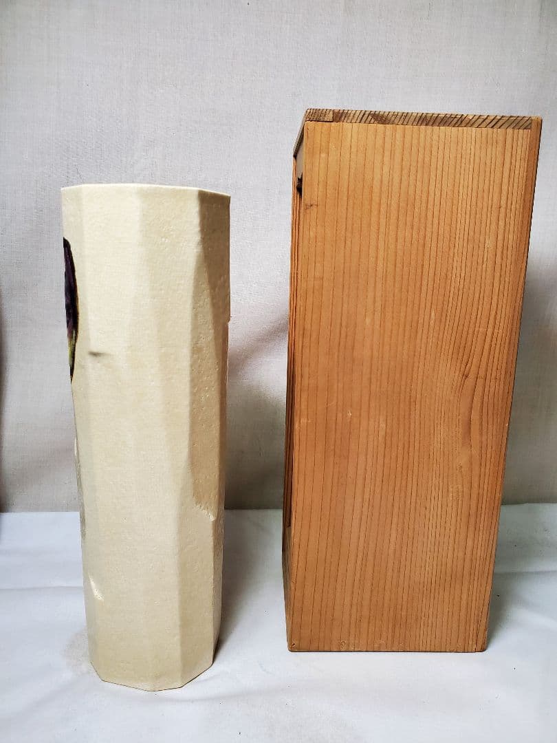 保管品　鈴木青々　彩壷文花瓶　高さ約24㎝　共木箱入　現状で